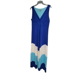 Roz & Ali size 12 sleeveless empire waist blue and white maxi dress